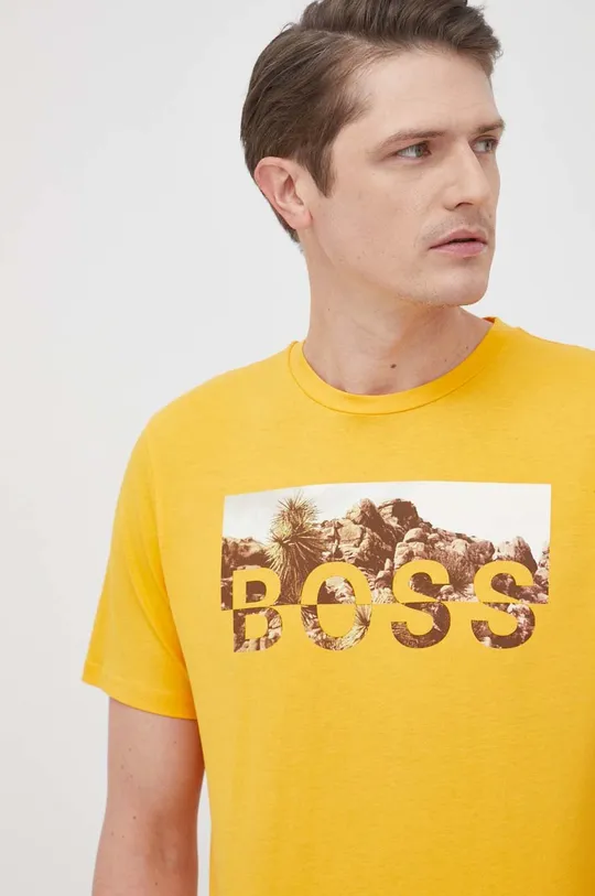 κίτρινο Βαμβακερό μπλουζάκι Boss BOSS CASUAL Ανδρικά