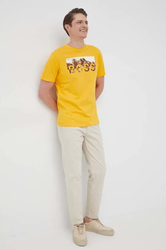 Boss - Bavlnené tričko Boss Casual žltá