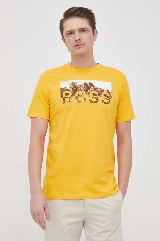 κίτρινο Βαμβακερό μπλουζάκι Boss BOSS CASUAL