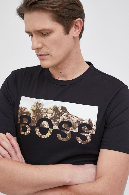 čierna Boss - Bavlnené tričko Boss Casual Pánsky