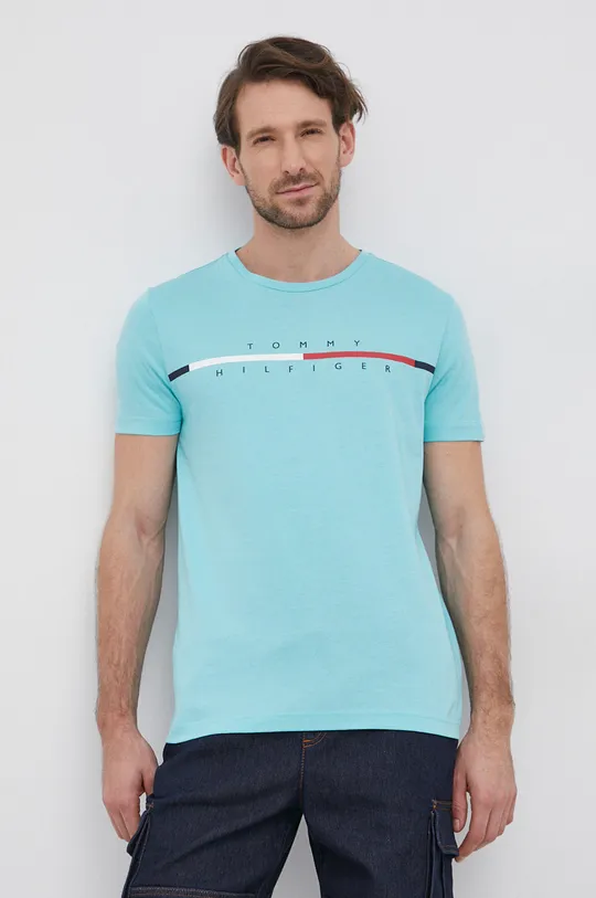 turkusowy Tommy Hilfiger T-shirt bawełniany Męski