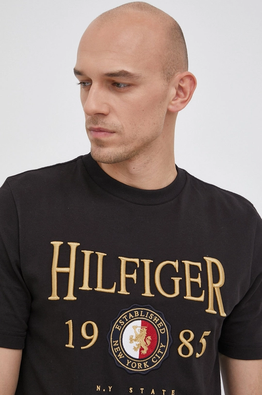 czarny Tommy Hilfiger T-shirt bawełniany Męski