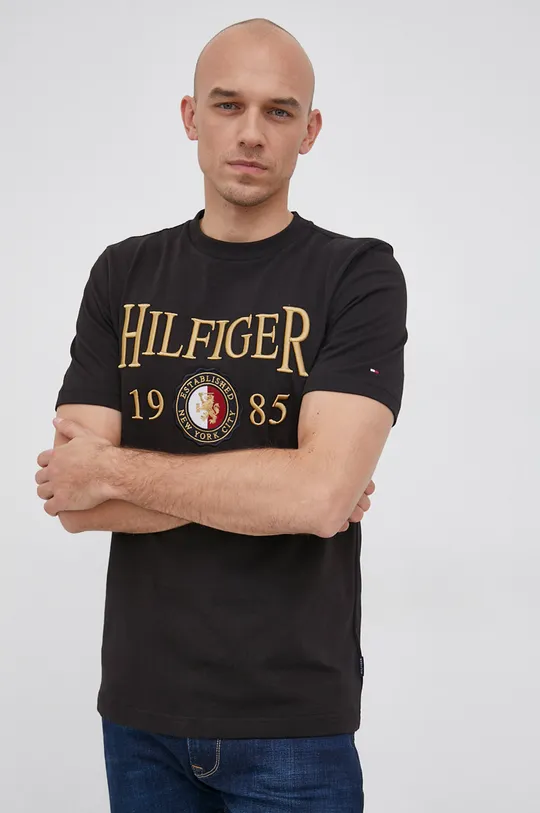 μαύρο Βαμβακερό μπλουζάκι Tommy Hilfiger