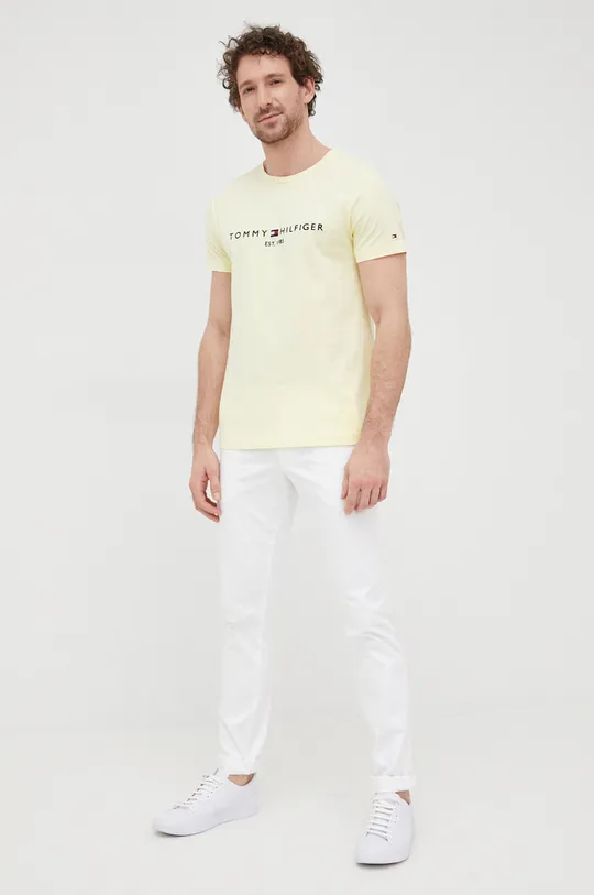 Βαμβακερό μπλουζάκι Tommy Hilfiger κίτρινο