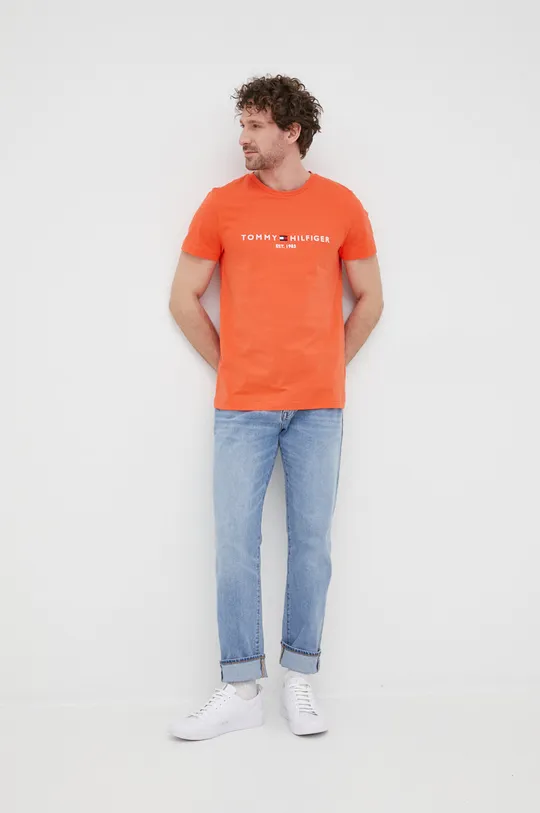 Tommy Hilfiger T-shirt bawełniany pomarańczowy