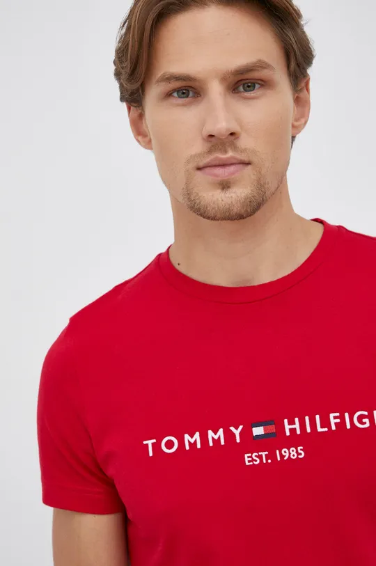 κόκκινο Βαμβακερό μπλουζάκι Tommy Hilfiger