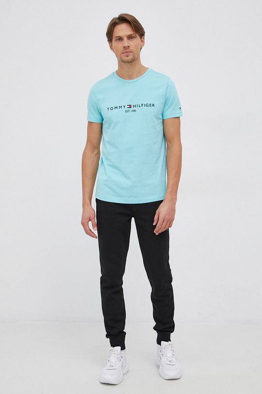 Bavlnené tričko Tommy Hilfiger svetlá tyrkysová