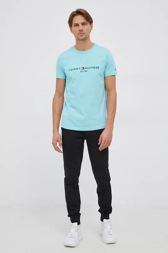 Tommy Hilfiger T-shirt bawełniany turkusowy
