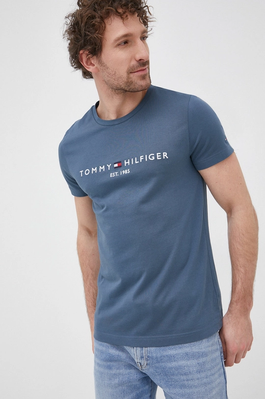 niebieski Tommy Hilfiger T-shirt bawełniany Męski