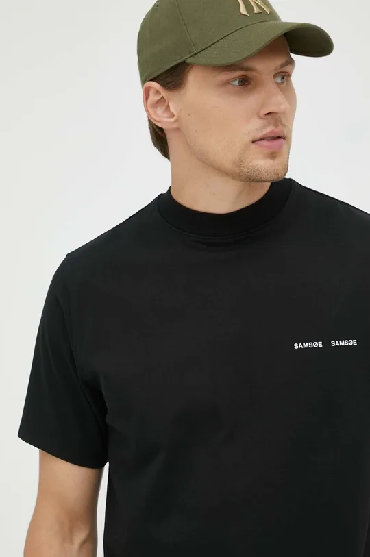 črna Bombažna kratka majica Samsoe Samsoe