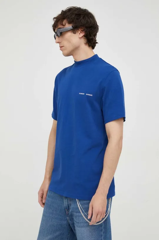 modra Bombažna kratka majica Samsoe Samsoe