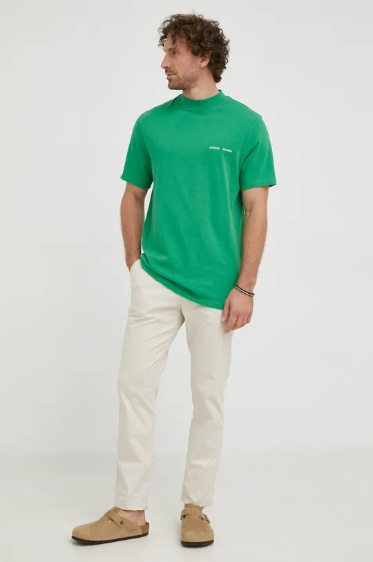 Bombažna kratka majica Samsoe Samsoe zelena
