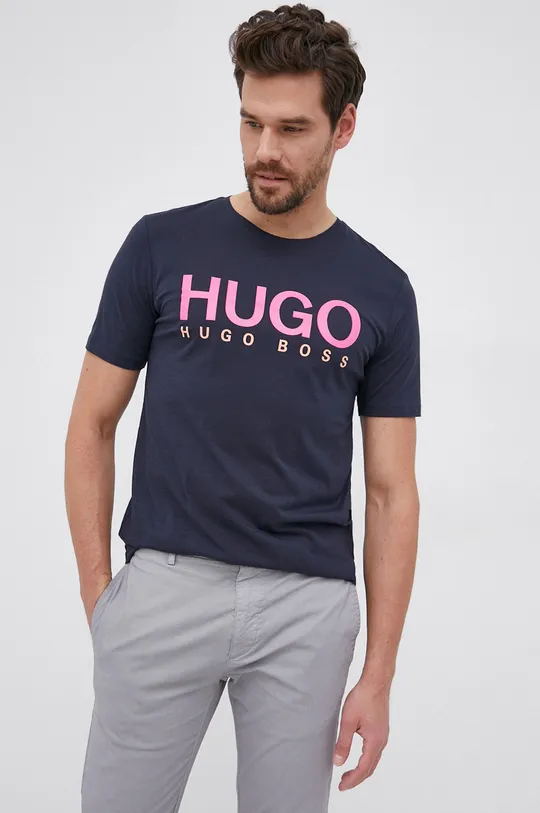 σκούρο μπλε Βαμβακερό μπλουζάκι Hugo Ανδρικά