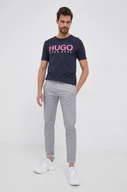 Βαμβακερό μπλουζάκι Hugo σκούρο μπλε