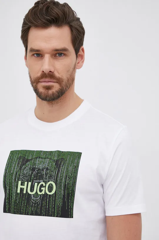 λευκό Βαμβακερό μπλουζάκι Hugo