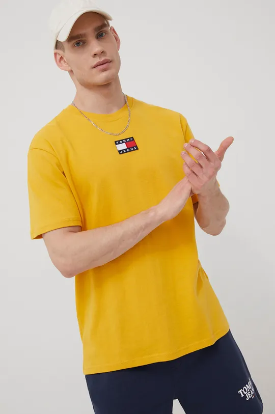 żółty Tommy Jeans T-shirt bawełniany DM0DM10925.PPYY Męski