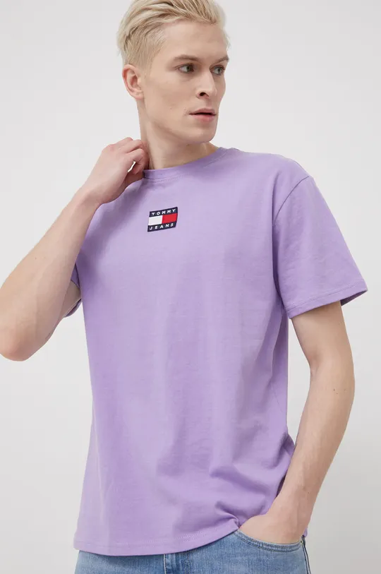 fialová Bavlnené tričko Tommy Jeans Pánsky