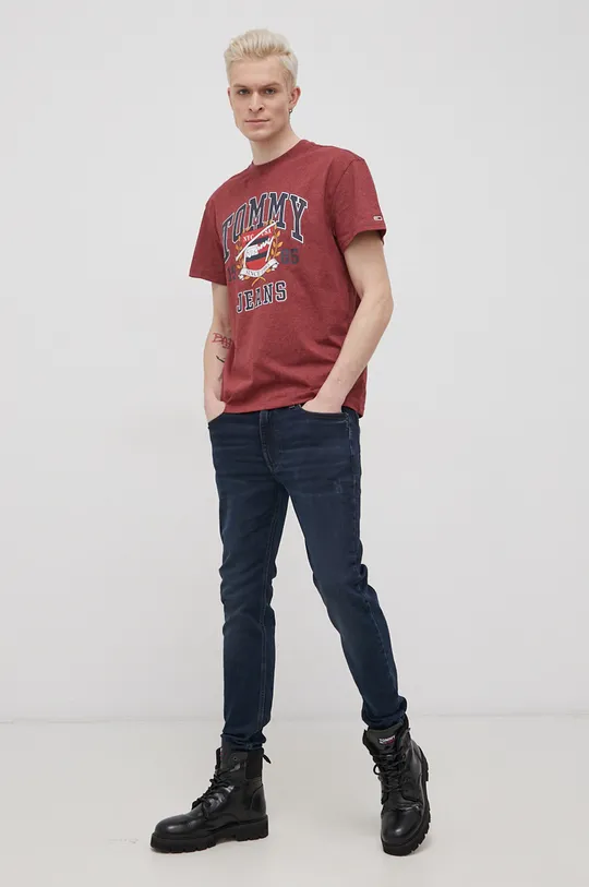Μπλουζάκι Tommy Jeans μπορντό