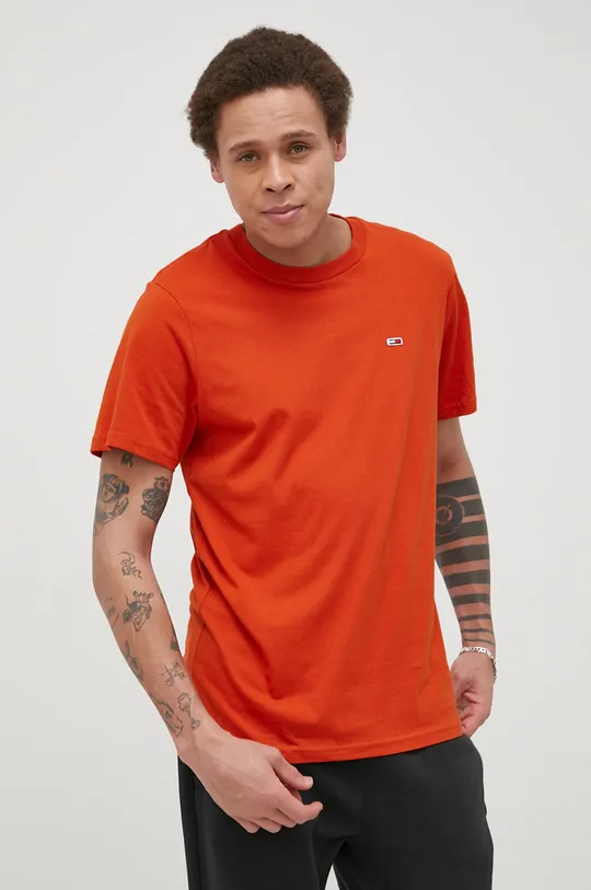 oranžová Bavlnené tričko Tommy Jeans Pánsky