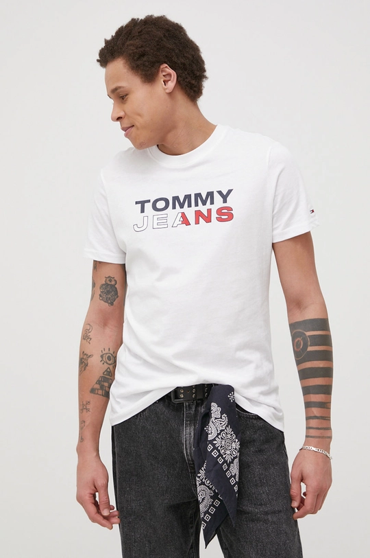 biały Tommy Jeans T-shirt bawełniany DM0DM12415.PPYY Męski