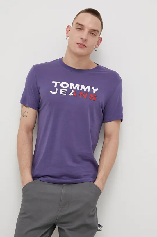 μωβ Tommy Jeans - Βαμβακερό μπλουζάκι Ανδρικά