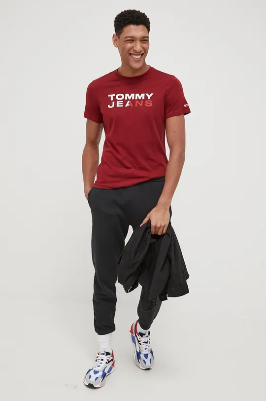 bordowy Tommy Jeans T-shirt bawełniany DM0DM12415.PPYY Męski