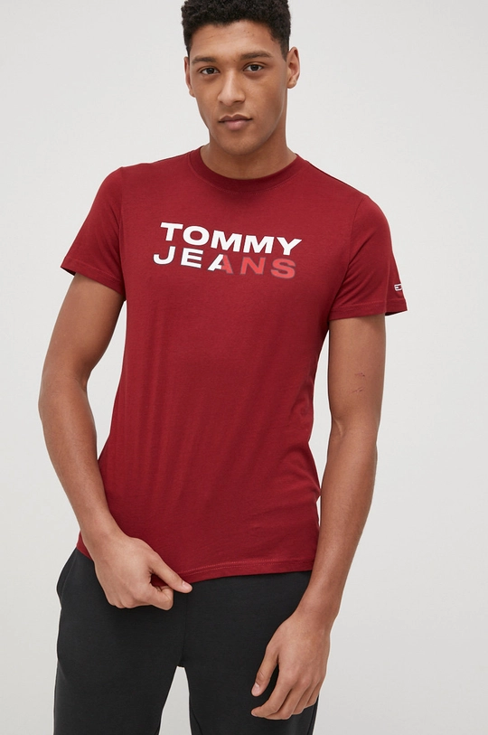 Βαμβακερό μπλουζάκι Tommy Jeans μπορντό