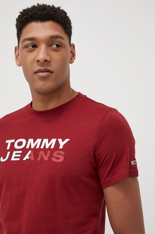 μπορντό Βαμβακερό μπλουζάκι Tommy Jeans