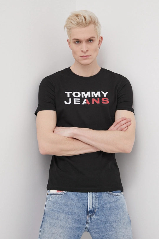 čierna Bavlnené tričko Tommy Jeans Pánsky