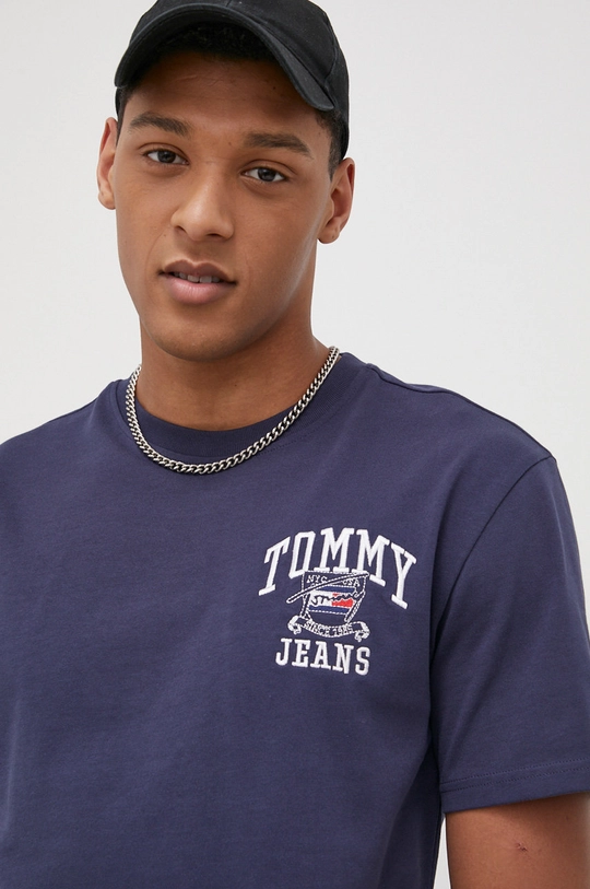 tmavomodrá Bavlnené tričko Tommy Jeans