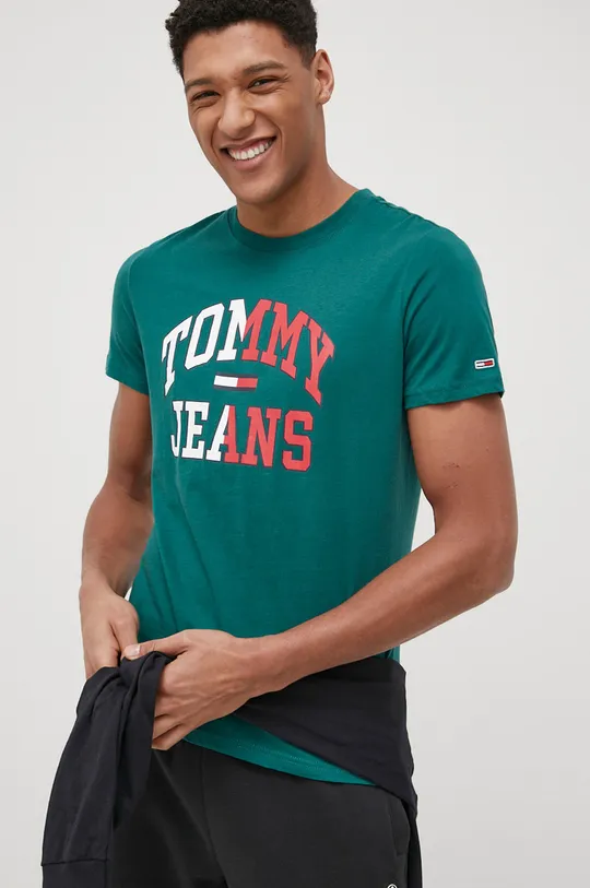 zielony Tommy Jeans T-shirt bawełniany DM0DM12421.PPYY Męski