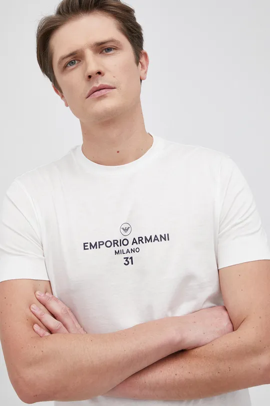 biela Bavlnené tričko Emporio Armani Pánsky