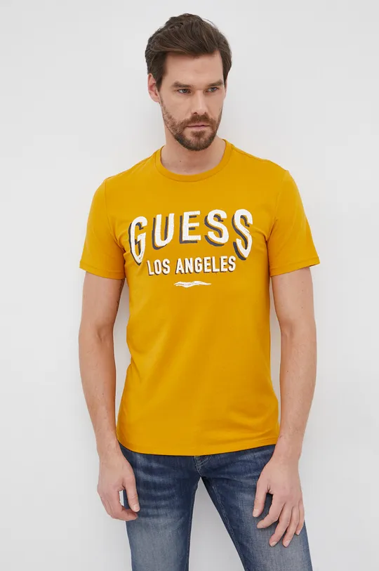 κίτρινο Μπλουζάκι Guess Ανδρικά