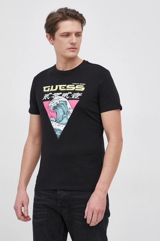 czarny Guess T-shirt bawełniany Męski