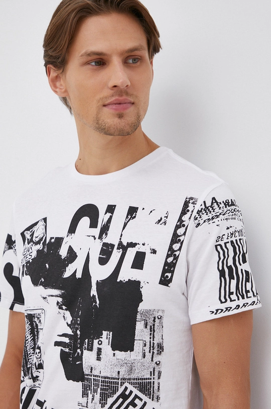 biały Guess T-shirt bawełniany Męski