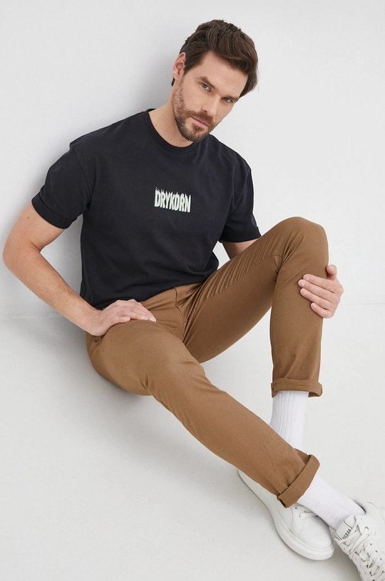 czarny Drykorn T-shirt bawełniany Thilo Flame Męski