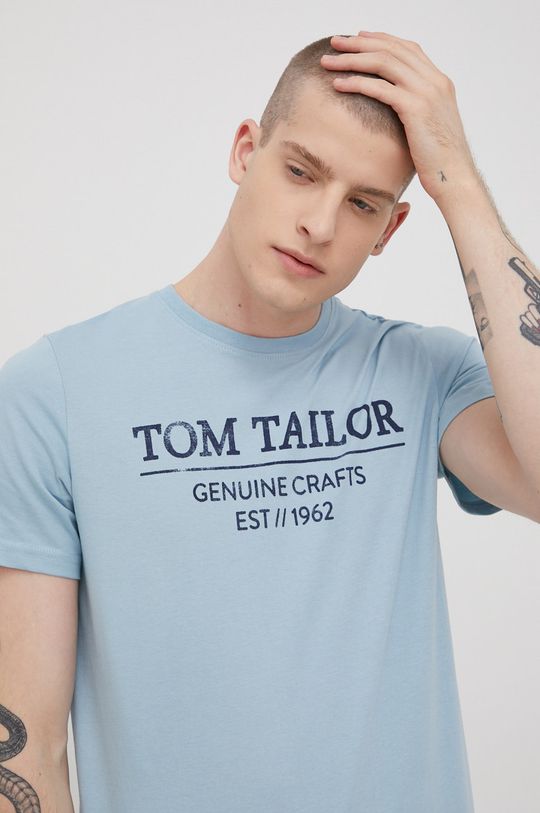 modrá Bavlněné tričko Tom Tailor