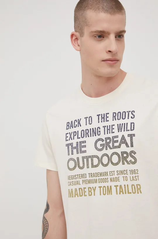 béžová Bavlnené tričko Tom Tailor Pánsky