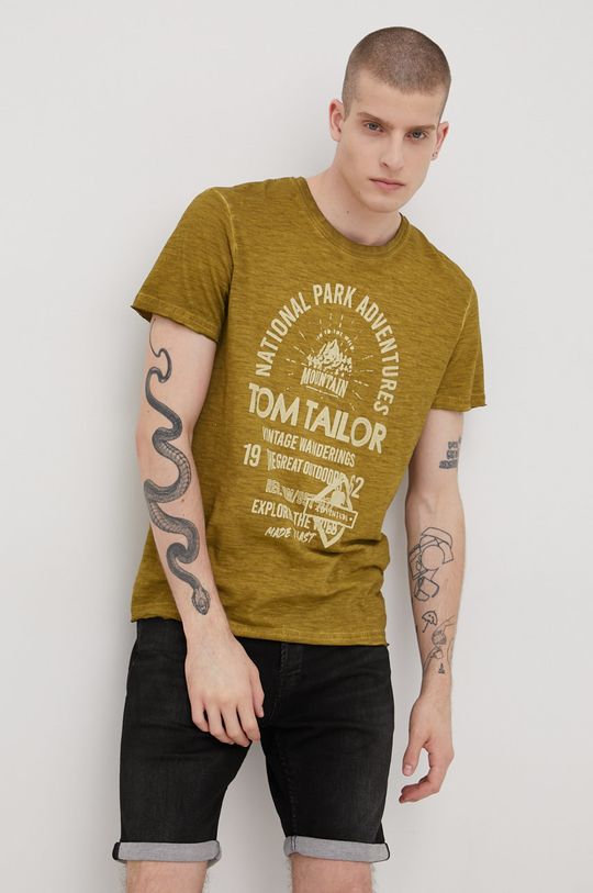 olivová Bavlněné tričko Tom Tailor Pánský