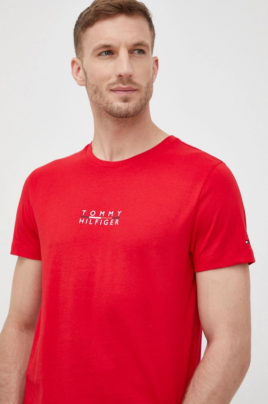 czerwony Tommy Hilfiger t-shirt bawełniany Męski