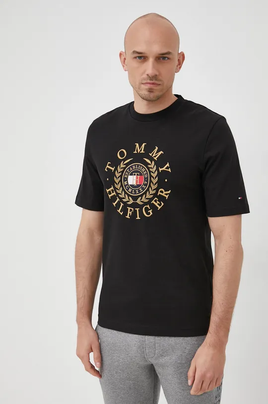 μαύρο Βαμβακερό μπλουζάκι Tommy Hilfiger Icon Ανδρικά