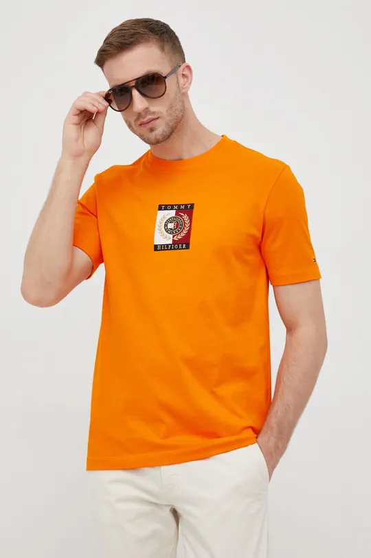 πορτοκαλί Βαμβακερό μπλουζάκι Tommy Hilfiger Icon Ανδρικά