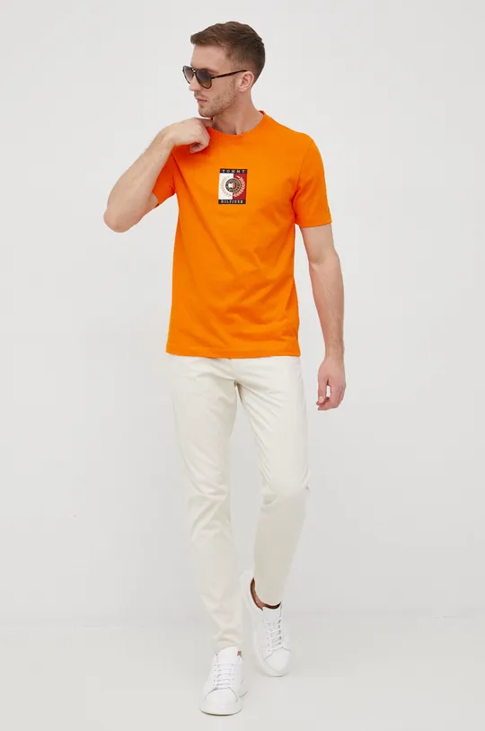 Βαμβακερό μπλουζάκι Tommy Hilfiger Icon πορτοκαλί