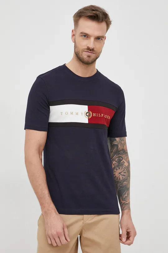 tmavomodrá Bavlnené tričko Tommy Hilfiger Icon