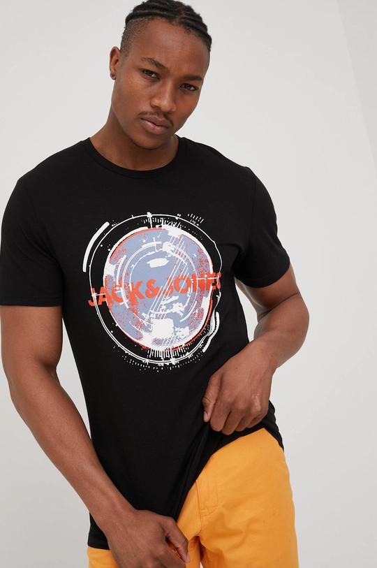 czarny Jack & Jones t-shirt bawełniany Męski