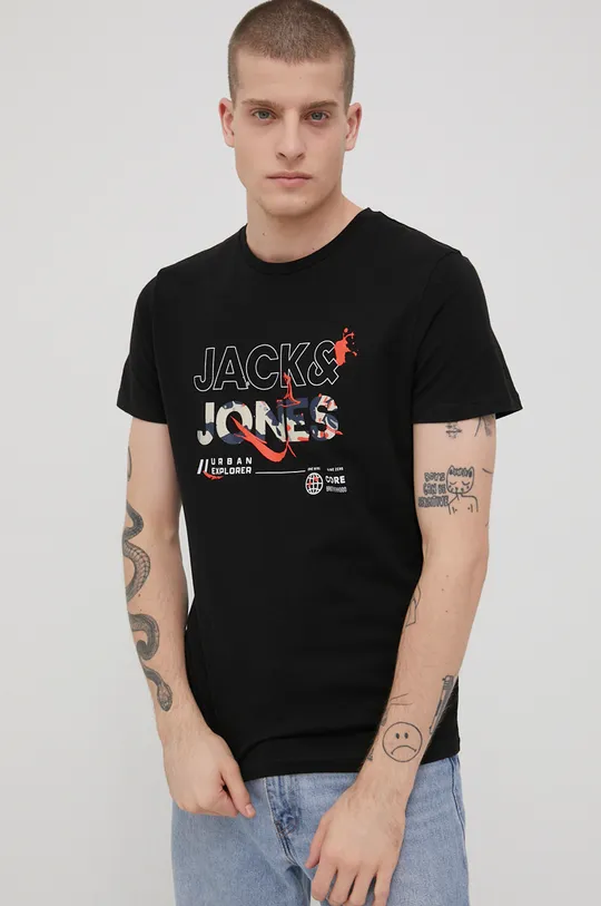 μαύρο Βαμβακερό μπλουζάκι Jack & Jones Ανδρικά