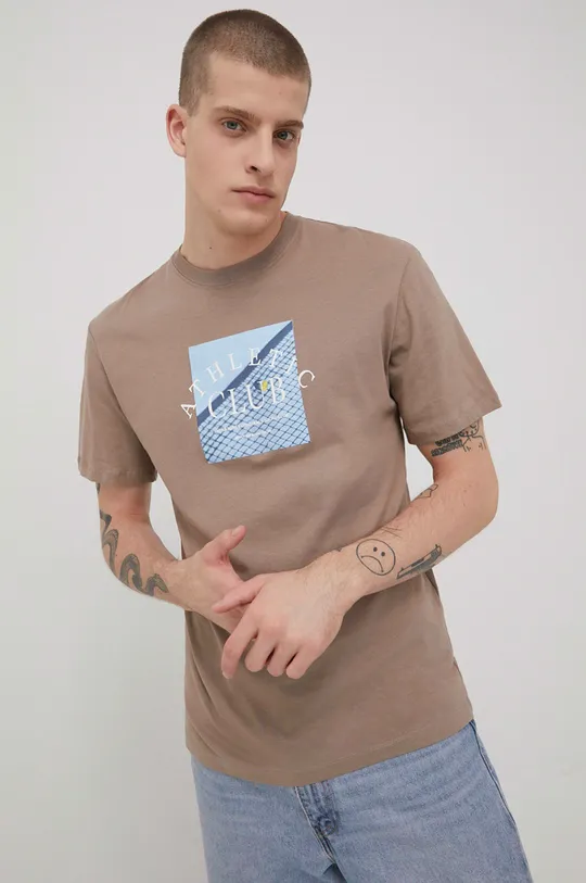 beżowy Jack & Jones t-shirt bawełniany Męski