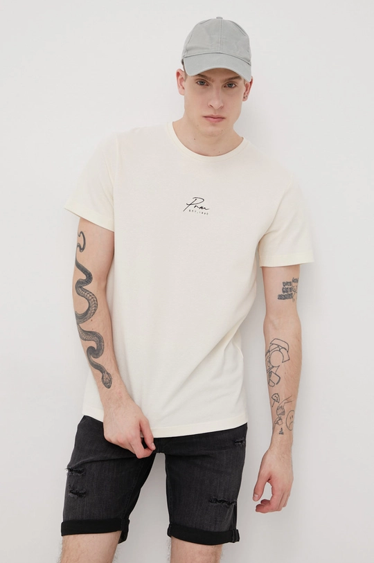 beżowy Premium by Jack&Jones t-shirt bawełniany