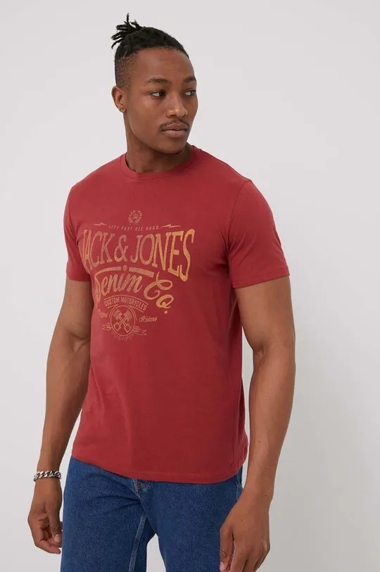 μπορντό Βαμβακερό μπλουζάκι Premium by Jack&Jones Ανδρικά