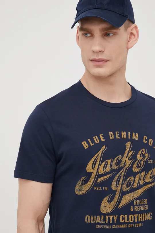 σκούρο μπλε Βαμβακερό μπλουζάκι Premium by Jack&Jones Ανδρικά